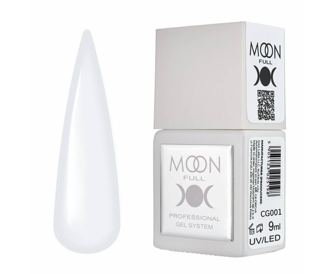 Bote del gel polish Moon Full CG001 en tono blanco lechoso semitransparente.