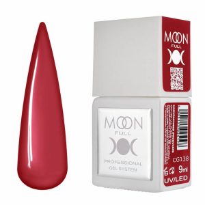 Bote del gel polish Moon Full CG138 en tono rojo intenso clásico.